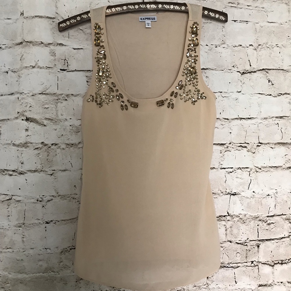 Express Embellished Nude Tank Top XS